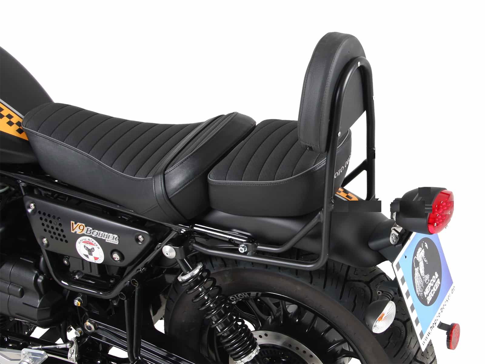 Hepco&Becker Sissybar zonder rekje zwart voor Moto Guzzi V9 Bobber met lang zadel vanaf 2017 tot 2020